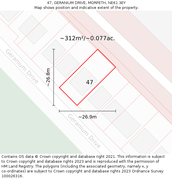 47, GERANIUM DRIVE, MORPETH, NE61 3EY: Plot and title map