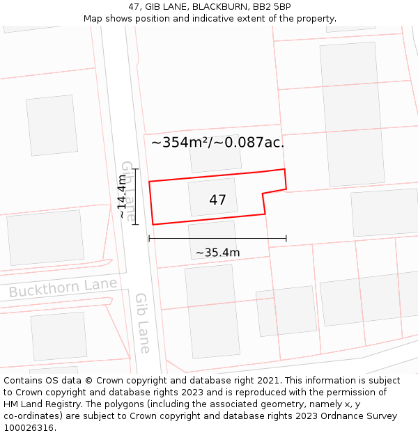 47, GIB LANE, BLACKBURN, BB2 5BP: Plot and title map