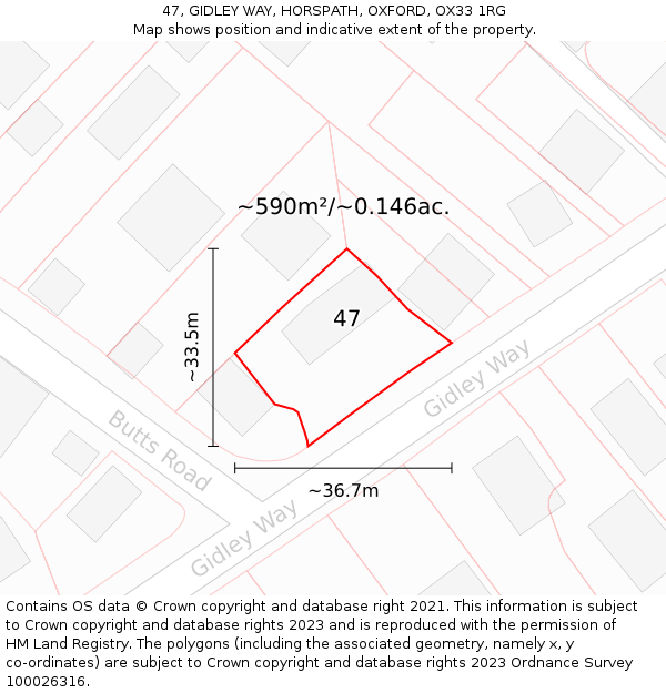 47, GIDLEY WAY, HORSPATH, OXFORD, OX33 1RG: Plot and title map