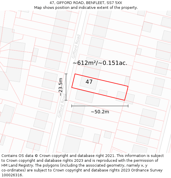 47, GIFFORD ROAD, BENFLEET, SS7 5XX: Plot and title map