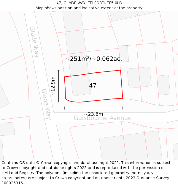 47, GLADE WAY, TELFORD, TF5 0LD: Plot and title map