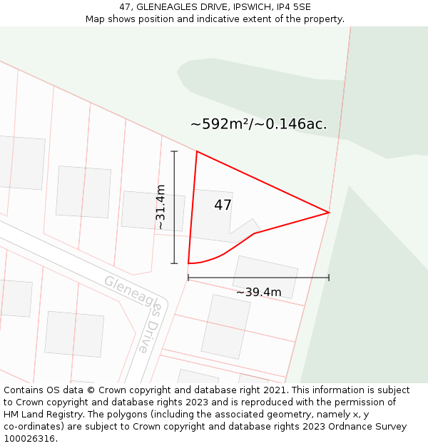 47, GLENEAGLES DRIVE, IPSWICH, IP4 5SE: Plot and title map