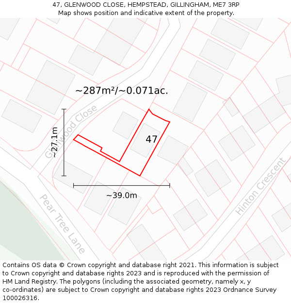 47, GLENWOOD CLOSE, HEMPSTEAD, GILLINGHAM, ME7 3RP: Plot and title map