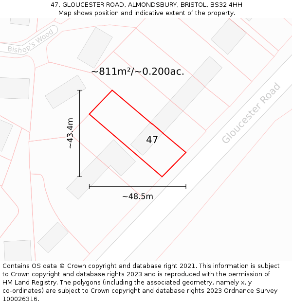 47, GLOUCESTER ROAD, ALMONDSBURY, BRISTOL, BS32 4HH: Plot and title map