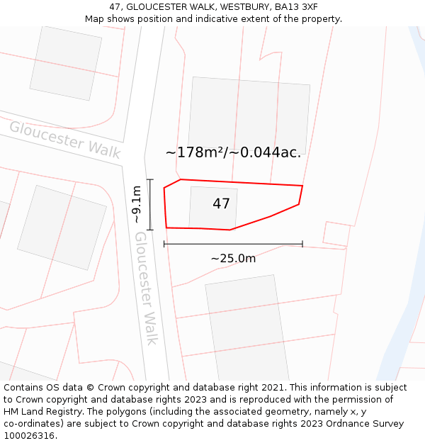 47, GLOUCESTER WALK, WESTBURY, BA13 3XF: Plot and title map