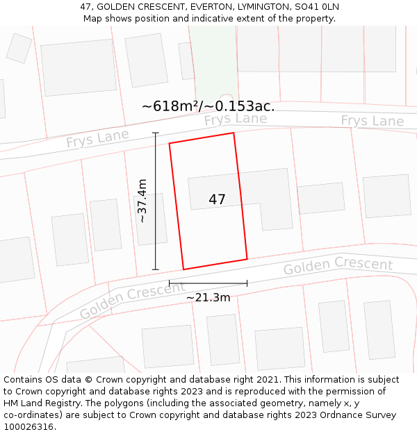 47, GOLDEN CRESCENT, EVERTON, LYMINGTON, SO41 0LN: Plot and title map