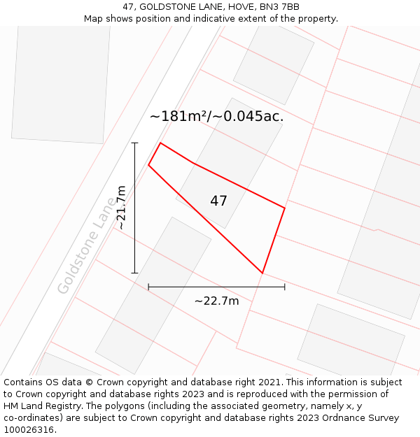 47, GOLDSTONE LANE, HOVE, BN3 7BB: Plot and title map