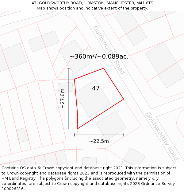 47, GOLDSWORTHY ROAD, URMSTON, MANCHESTER, M41 8TS: Plot and title map