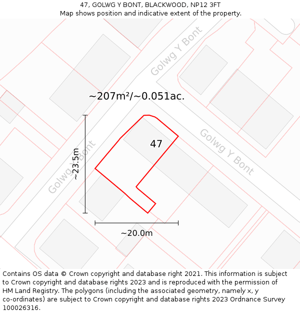 47, GOLWG Y BONT, BLACKWOOD, NP12 3FT: Plot and title map