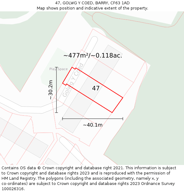 47, GOLWG Y COED, BARRY, CF63 1AD: Plot and title map