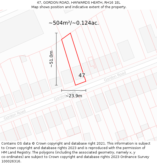 47, GORDON ROAD, HAYWARDS HEATH, RH16 1EL: Plot and title map