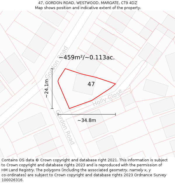 47, GORDON ROAD, WESTWOOD, MARGATE, CT9 4DZ: Plot and title map