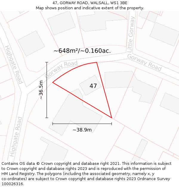 47, GORWAY ROAD, WALSALL, WS1 3BE: Plot and title map