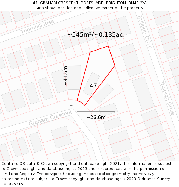 47, GRAHAM CRESCENT, PORTSLADE, BRIGHTON, BN41 2YA: Plot and title map