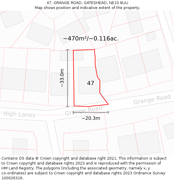 47, GRANGE ROAD, GATESHEAD, NE10 8UU: Plot and title map