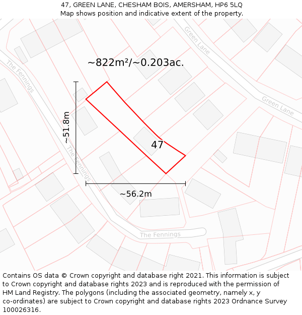 47, GREEN LANE, CHESHAM BOIS, AMERSHAM, HP6 5LQ: Plot and title map