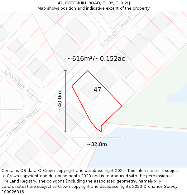 47, GREENHILL ROAD, BURY, BL8 2LJ: Plot and title map