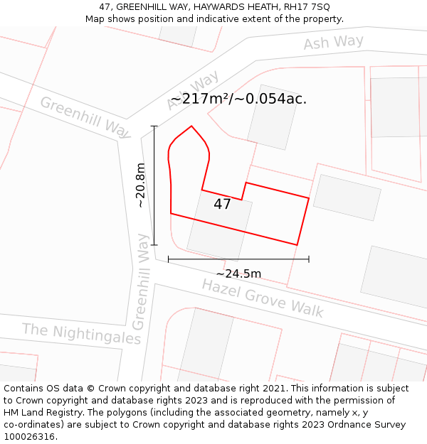 47, GREENHILL WAY, HAYWARDS HEATH, RH17 7SQ: Plot and title map