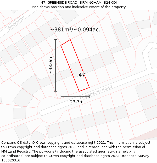 47, GREENSIDE ROAD, BIRMINGHAM, B24 0DJ: Plot and title map