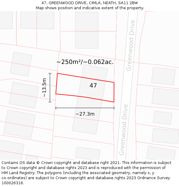 47, GREENWOOD DRIVE, CIMLA, NEATH, SA11 2BW: Plot and title map