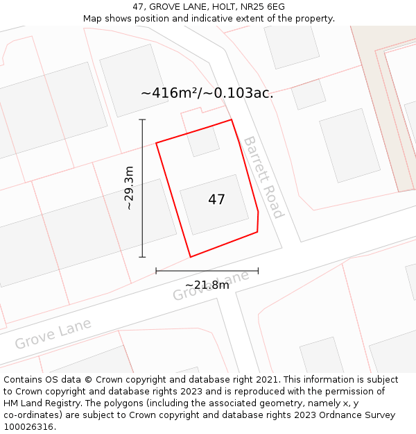 47, GROVE LANE, HOLT, NR25 6EG: Plot and title map