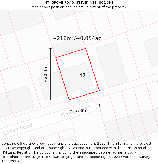 47, GROVE ROAD, STEVENAGE, SG1 3NT: Plot and title map