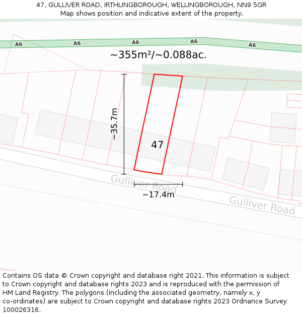 47, GULLIVER ROAD, IRTHLINGBOROUGH, WELLINGBOROUGH, NN9 5GR: Plot and title map