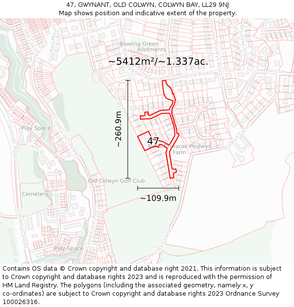 47, GWYNANT, OLD COLWYN, COLWYN BAY, LL29 9NJ: Plot and title map