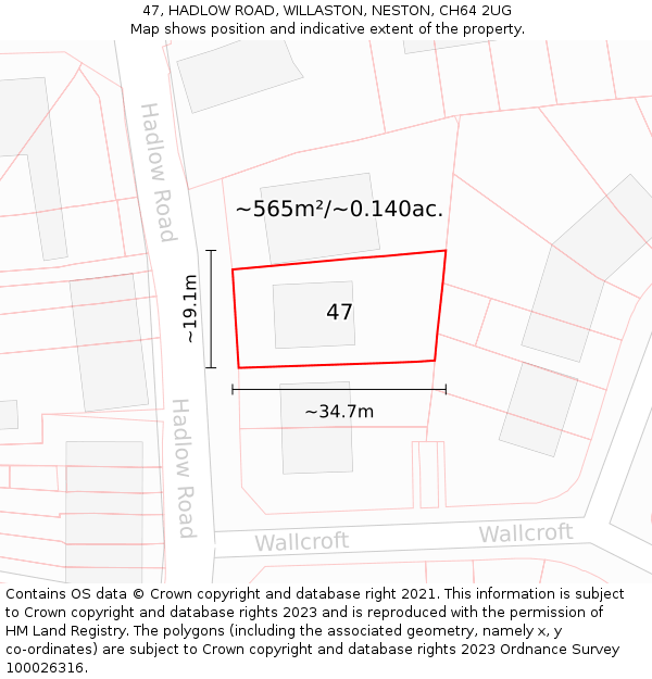 47, HADLOW ROAD, WILLASTON, NESTON, CH64 2UG: Plot and title map