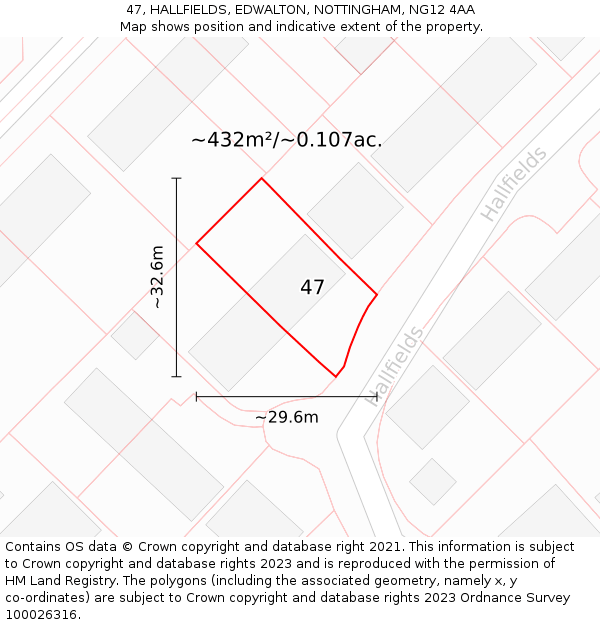 47, HALLFIELDS, EDWALTON, NOTTINGHAM, NG12 4AA: Plot and title map