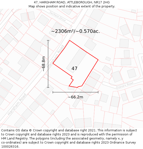 47, HARGHAM ROAD, ATTLEBOROUGH, NR17 2HG: Plot and title map