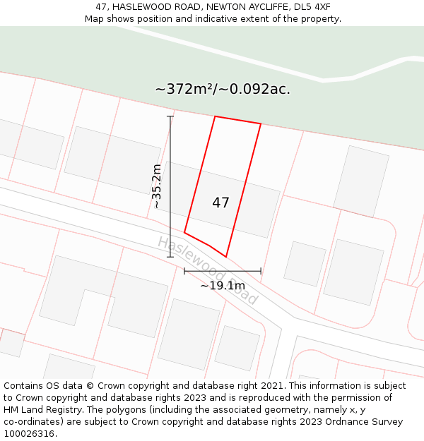 47, HASLEWOOD ROAD, NEWTON AYCLIFFE, DL5 4XF: Plot and title map