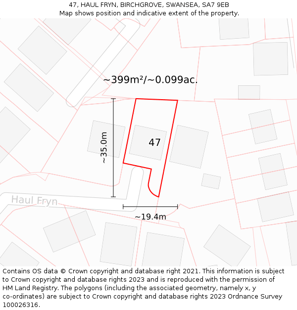 47, HAUL FRYN, BIRCHGROVE, SWANSEA, SA7 9EB: Plot and title map