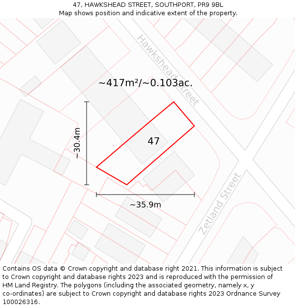 47, HAWKSHEAD STREET, SOUTHPORT, PR9 9BL: Plot and title map