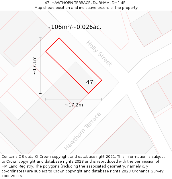 47, HAWTHORN TERRACE, DURHAM, DH1 4EL: Plot and title map