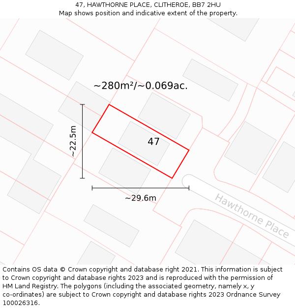 47, HAWTHORNE PLACE, CLITHEROE, BB7 2HU: Plot and title map