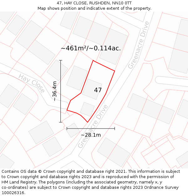 47, HAY CLOSE, RUSHDEN, NN10 0TT: Plot and title map