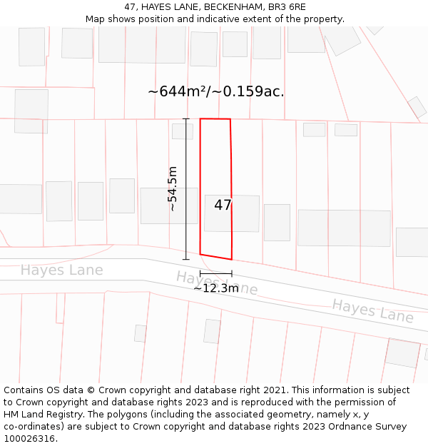 47, HAYES LANE, BECKENHAM, BR3 6RE: Plot and title map