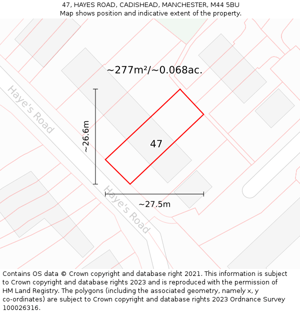 47, HAYES ROAD, CADISHEAD, MANCHESTER, M44 5BU: Plot and title map