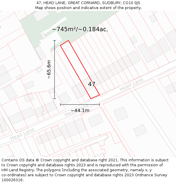 47, HEAD LANE, GREAT CORNARD, SUDBURY, CO10 0JS: Plot and title map