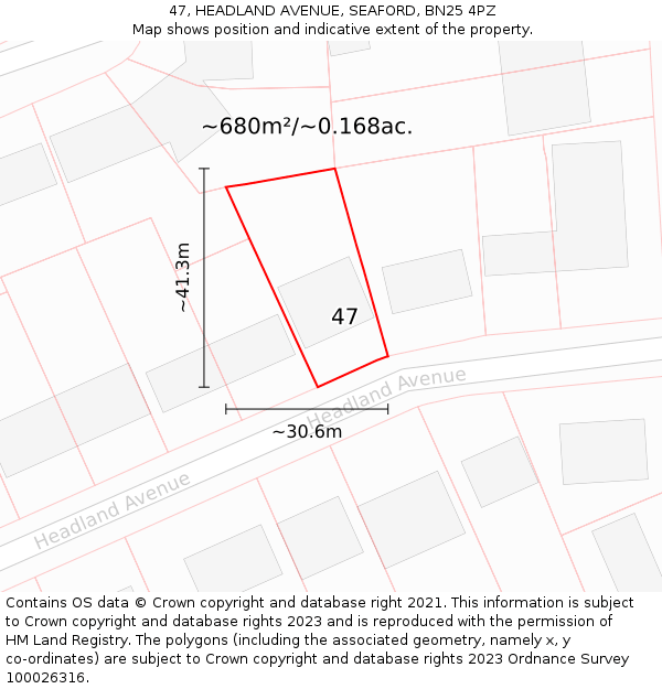 47, HEADLAND AVENUE, SEAFORD, BN25 4PZ: Plot and title map