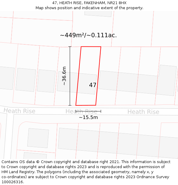 47, HEATH RISE, FAKENHAM, NR21 8HX: Plot and title map