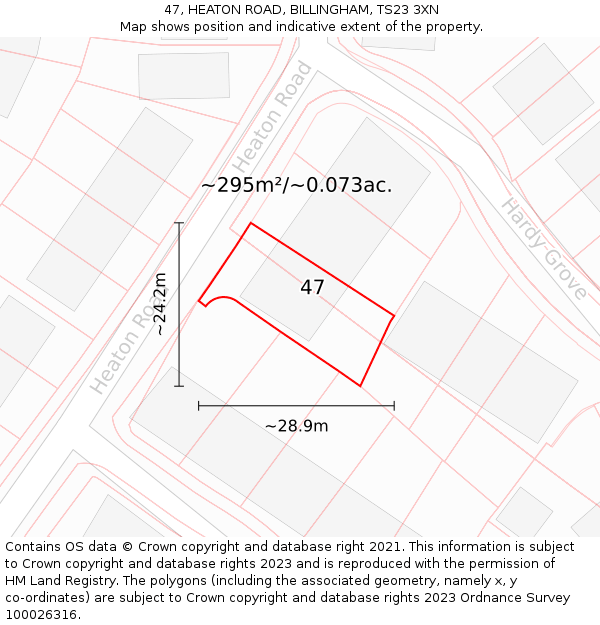 47, HEATON ROAD, BILLINGHAM, TS23 3XN: Plot and title map