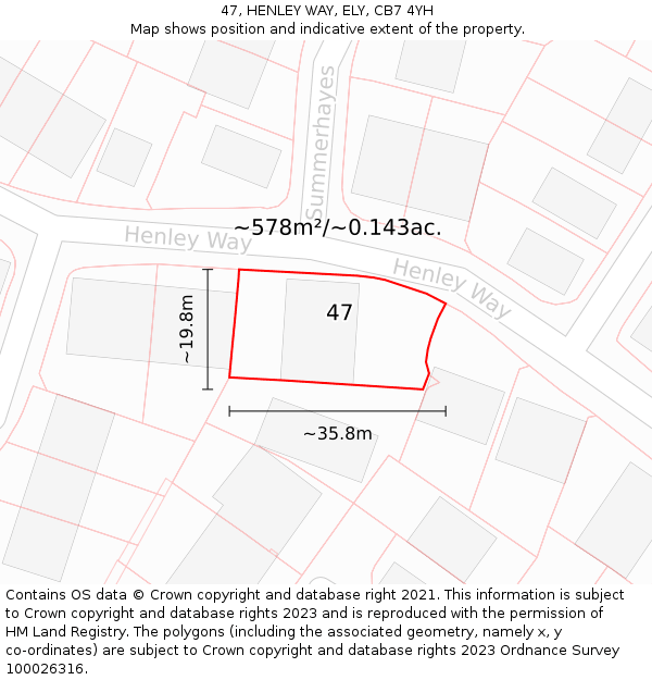 47, HENLEY WAY, ELY, CB7 4YH: Plot and title map