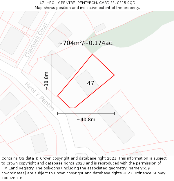 47, HEOL Y PENTRE, PENTYRCH, CARDIFF, CF15 9QD: Plot and title map