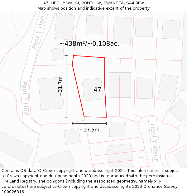 47, HEOL Y WAUN, PONTLLIW, SWANSEA, SA4 9EW: Plot and title map