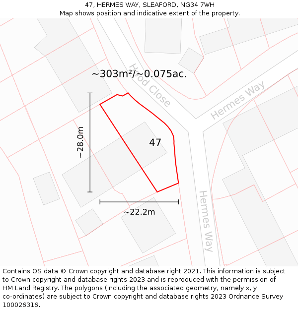 47, HERMES WAY, SLEAFORD, NG34 7WH: Plot and title map