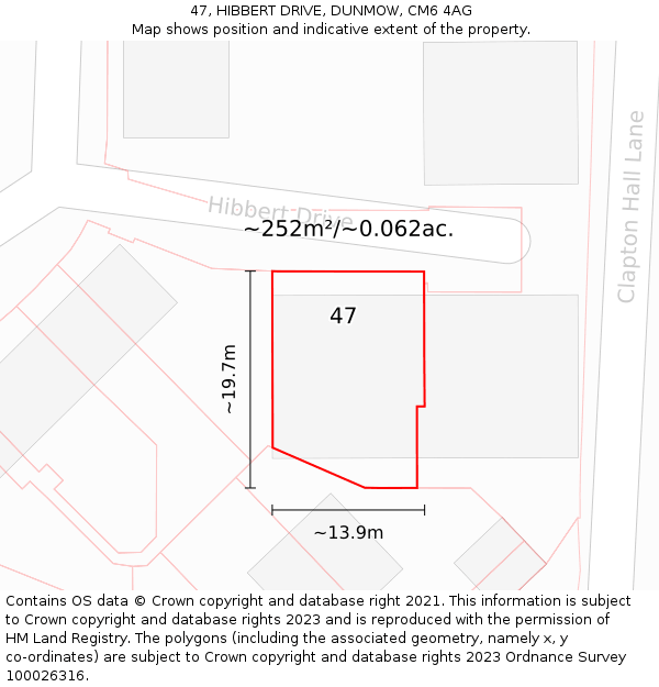 47, HIBBERT DRIVE, DUNMOW, CM6 4AG: Plot and title map