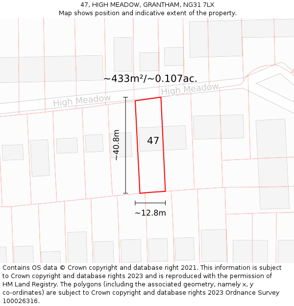 47, HIGH MEADOW, GRANTHAM, NG31 7LX: Plot and title map