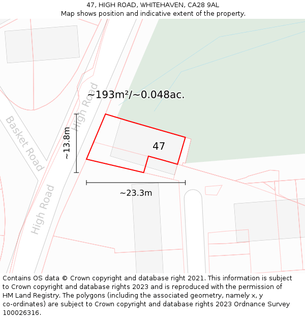 47, HIGH ROAD, WHITEHAVEN, CA28 9AL: Plot and title map